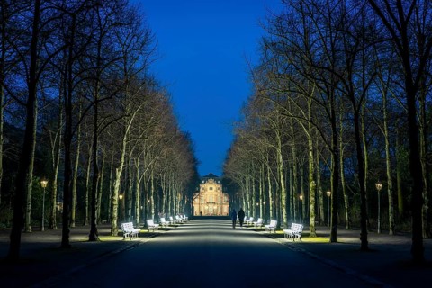 The light benches by artist Stefan Sous in the Hofgarten, entitled UV-A UV-B, 14 completely