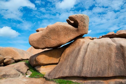 Impressive rock formation under a slightly cloudy sky, Ploumanac'h, Ploumanach, Perros-Guirec,