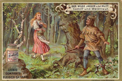 Picture series The Wild Hunter by Jul. Wolff, Ludolf and Waldtraut, Liebig picture, digitally