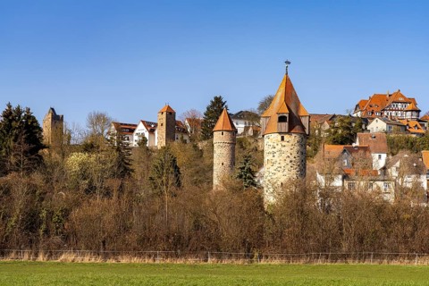 4 towers of the town wall in Fritzlar, Schwalm-Eder district, Hesse, Germany, Europe
