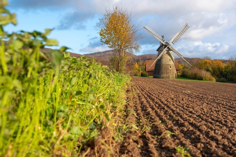 View of the Eisbergen windmill or Röckemann's mill, Porta Westfalica, Minden-Lübbecke district,