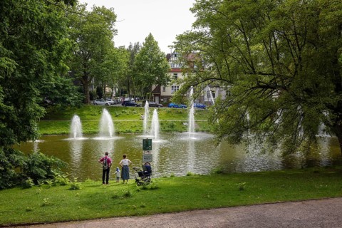 Bochum, North Rhine-Westphalia, Germany - Fountain garden in Bochum municipal park. The Stadtpark