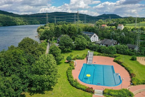 Hagen, North Rhine-Westphalia, Germany - Strandbad Hengstey am Hengsteysee, the Hengsteysee is a