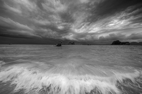 Longtail boat on the beach, Koh Ngai Island, Andaman Sea, Satun Province, Southern Thailand,
