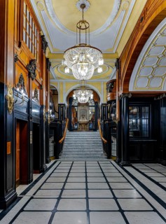 Historic interior design, staircase and corridor in the Hindenburghaus, Großer Burstah 31, Hamburg,