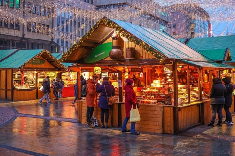 Essen, North Rhine-Westphalia, Germany - Christmas market in Essen in times of the corona pandemic