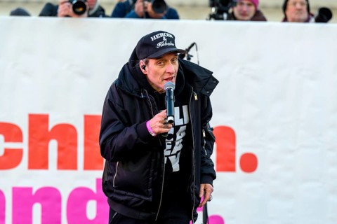 Bela B from Die Ärzte plays at Hand in Hand against right-wing extremism, August-Bebel-Platz,