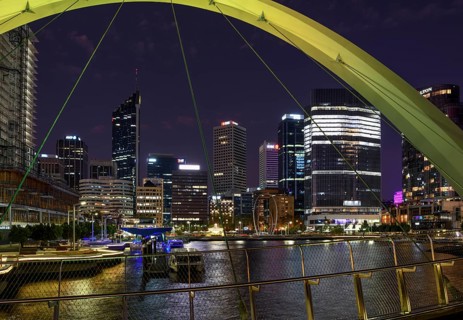 Skyline at Elisabeth Quay, blue hour, blue hour, harbour, Perth, State of Western Australia,