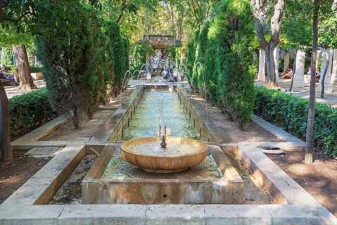 Water fountain and pool, Parc S'Hort del Rei, Palma de Mallorca, Mallorca (Majorca), Balearic