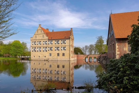 Moated castle Hülshoff, Havixbeck, Münsterland, North Rhine-Westphalia, Germany, Europe