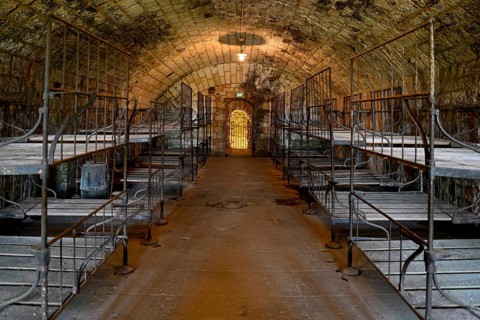 Dormitory in Fort de Douaumont, French fortress from the First World War, Verdun battlefield,