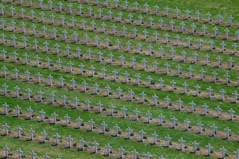 Crosses at the military cemetery near the Douaumont ossuary, First World War, Verdun, Grand Est