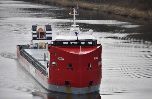 Heavy load carrier, cargo ship ALEXIA sailing in the Kiel Canal, Kiel Canal, Kiel Canal,