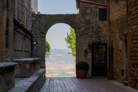 Typical townscape, Pienza, Val d'Orcia, Orcia Valley, UNESCO World Heritage Site, Siena Province,