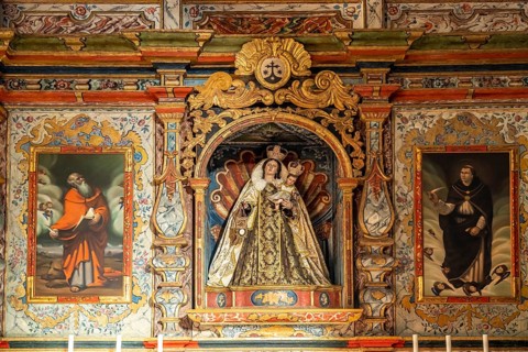 Altar in the interior of the Church of the Assumption of the Virgin Mary or Nuestra Senora de