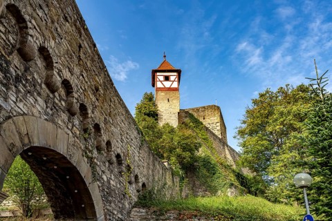 Nuremberg Towers and the town wall of Bad Wimpfen, Kraichgau, Baden-Württemberg, Germany, Europe