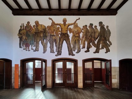 Murals from the time of the Third Reich, Rammelsberg ore mine, UNESCO World Heritage Site, Goslar,
