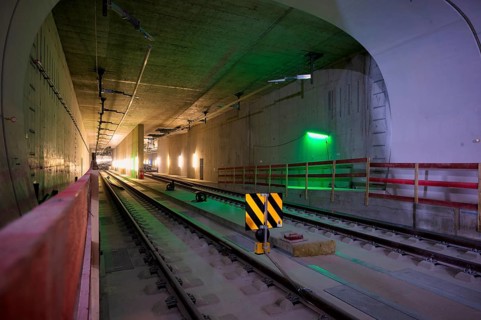Tracks, track bed on concrete, tunnel, construction site, underground railway project Stuttgart 21,