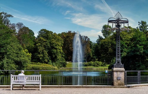 Spa gardens behind the spa hotel in Wiesbaden, Hesse, Germany, Europe