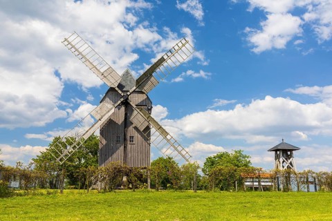 Trestle windmill on the Liebschützberg, Saxony, Germany, Europe