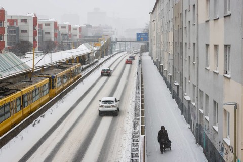 Essen, North Rhine-Westphalia, Germany - Onset of winter in the Ruhr area, few cars driving on the