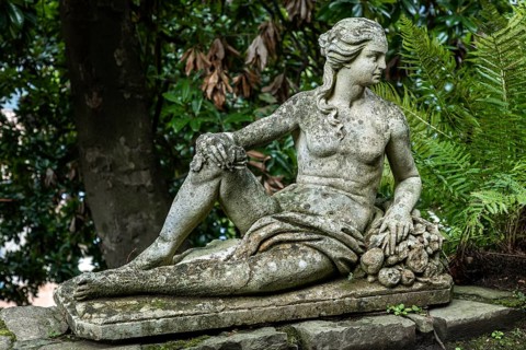 Plant arcades and statue, Scherrer Park, Parco Scherrer, Morcote, Lake Lugano, Lago di Lugano,