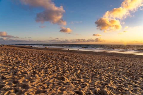 The west beach near Westerland in the evening light, island Sylt, district Nordfriesland,