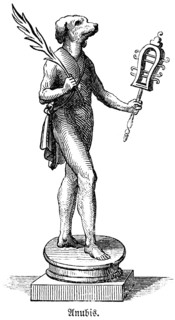 Anubis or Nebahas is a golden deity of the ancient Egyptians with a dog's head and a sistrum, frame
