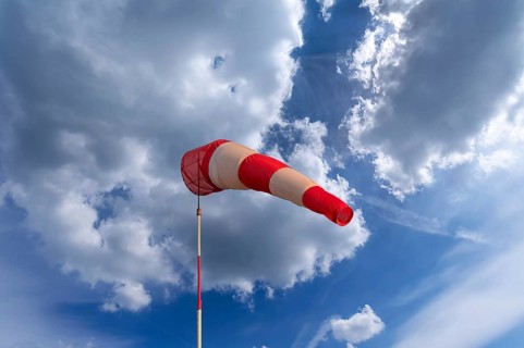 Windsock on a gliding airfield, cloudy sky, Bavaria, Germany, Europe