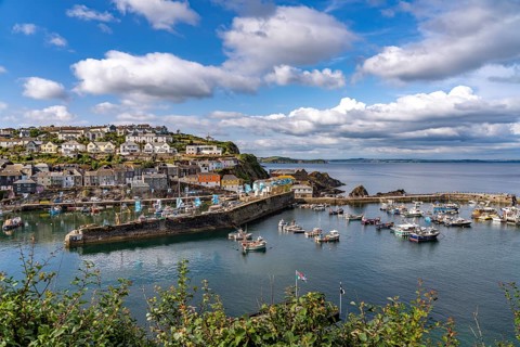Town view and harbour of Mevagissey, Cornwall, England, Great Britain