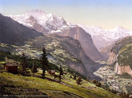 Lauterbrunnental und Wengen, Berner Oberland, Schweiz, Historische, digital restaurierte