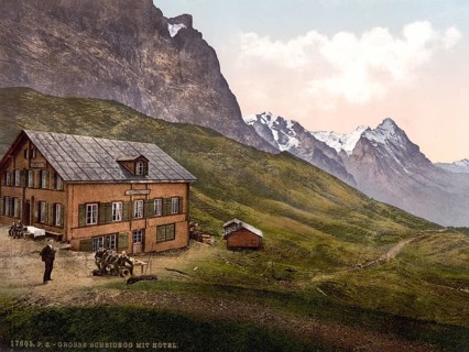 Schynige Platte, Grosse and Hotel, Bernese Oberland, Switzerland, Historic, digitally restored