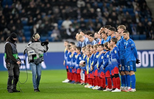 TVN Live Production TV camera films the line-up of TSG 1899 Hoffenheim and Tottenham Hotspur in