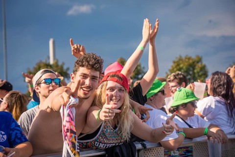 Crowd at a festival, happy faces, summery ambience, Malleparty Böblingen, Germany, Europe