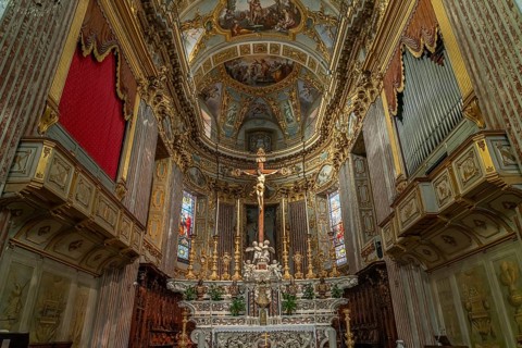 Interior of the Basilica of San Giovanni Battista in Finale Ligure, Riviera di Ponente, Liguria,