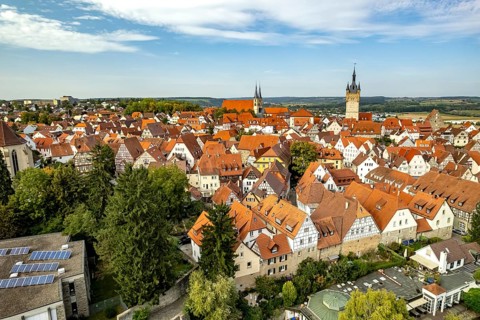 Town view of Bad Wimpfen seen from the air, Kraichgau, Baden-Württemberg, Germany, Europe