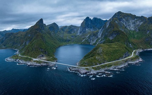 Bridge over Djupfjorden, Lofoten coast, Norway, Europe