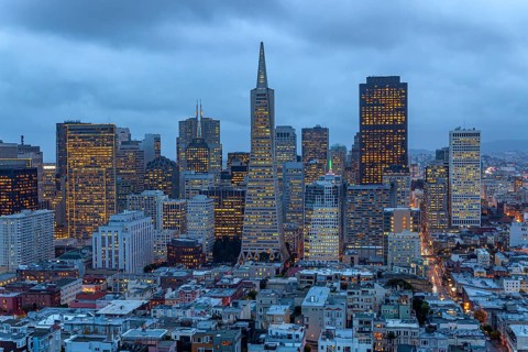 The San Francisco skyline at dusk, California, United States of America, USA, North America