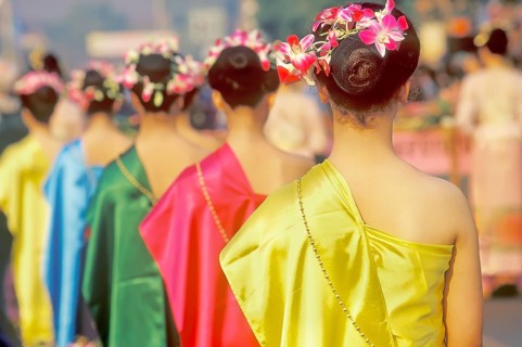 Thai women parading at Chiang Mai Flower festival, Chiang Mai, Thailand, Asia