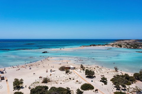 Drone shot, Elafonissi beach, south-west Crete, Crete, Greece, Europe