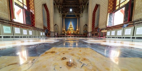 Golden Buddha statue, Bhumispara-mudra, Buddha Gautama at the moment of enlightenment, in the