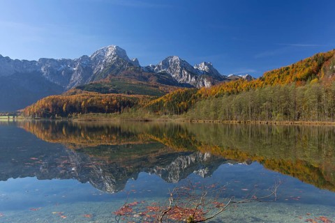 Autumn mood at lake Almsee, Grünau, Austria, Totes Gebirge, Europe