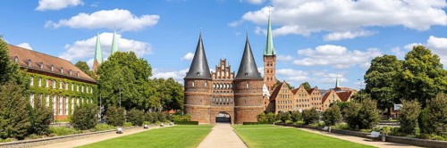 Holstentor Holsten Tor Panorama in the Hanseatic city of Lübeck, Germany, Europe