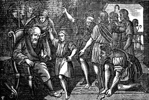 Jacob's son Joseph tells the brothers his dreams, armchair, family, listener, interior, Genesis,