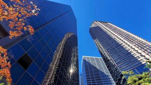 USA, Seattle financial and business district skyline in city downtown, North America