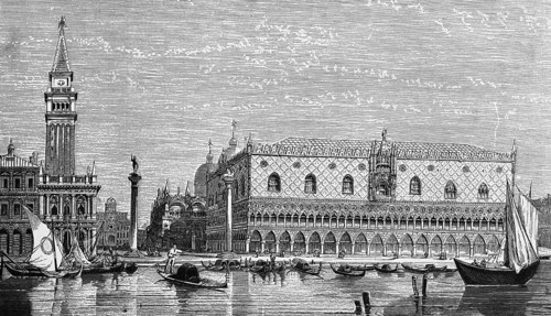 View over the Grand Canal on St Mark's Tower, St Mark's Church and Doge's Palace, Monolithic Column