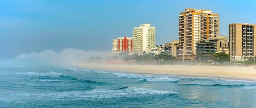 Panoramic photo of Barra da Tijuca beach at dawn in the city of Rio de Janeiro, Barra da Tijuca,