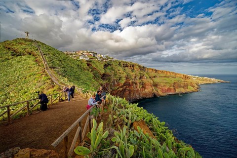 Ponta do Garajau viewpoint at the statue of Christ, Cristo Rei statue, cliffs, tourist attraction,