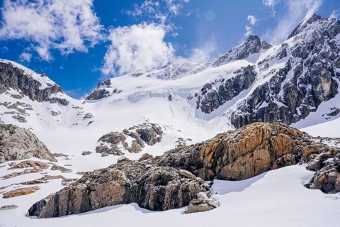 Glaciar Vinciguerra, Ushuaia, Tierra del Fuego Province, Argentina, Schneebedeckte Berge mit