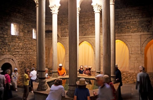 Tourists in the historic building of the Arab baths, Girona, Catalonia, Spain, Europe